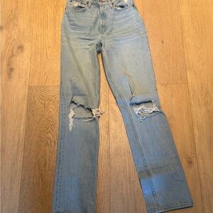 Abercrombie & Fitch Light Blue Ripped Straight Leg Jeans